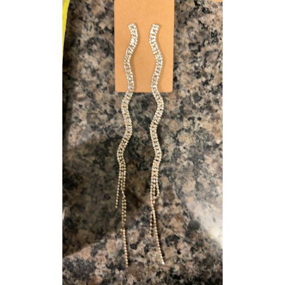 Sparkling Rhinestone Waterfall Dangle Earrings Crystal Drop Earrings Glamorous - Picture 2 of 3